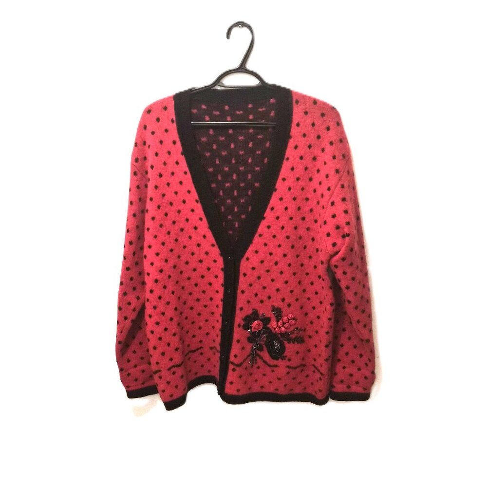 VTG Erika Wool Angora Cardigan Italy Floral Beaded Embroidery Whimsigoth Romanti